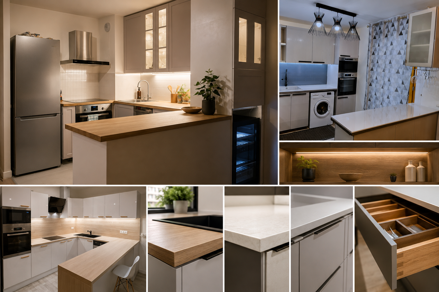 Montage photographique de cuisines, plans de travail, façades et tiroirs CUILUX